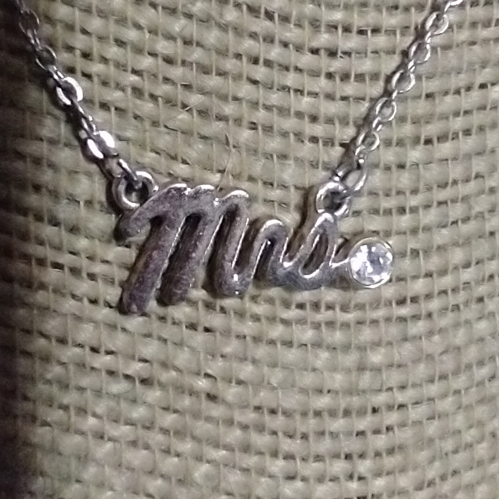 Gold 'Mrs' Necklace with Crystal Accent vintage